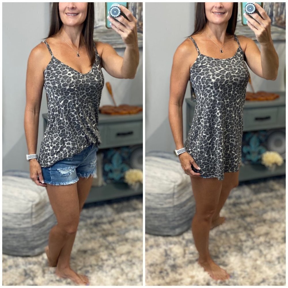 Reversible Leopard Scoop V-Neck Summer Tank Distressed Gray 3121